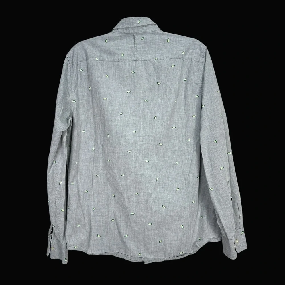 Banana Republic Mens Luxe Poplin Shirt Grey‎ Lime Slice Print Slim Fit Medium
